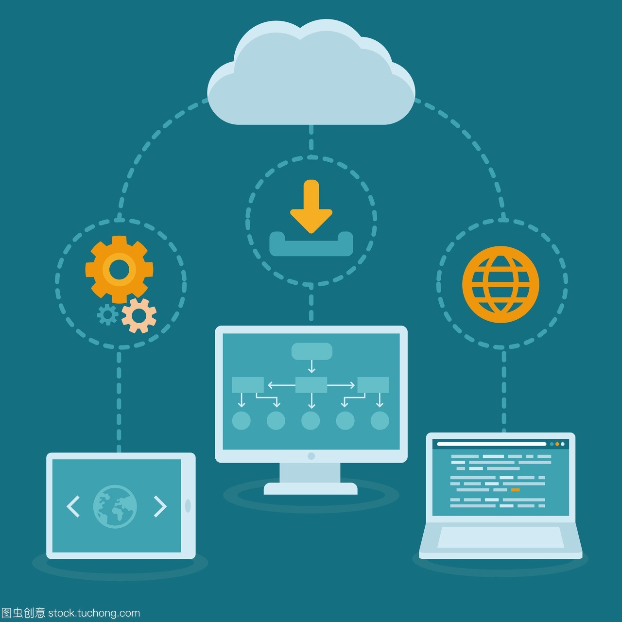 向量saas概念的扁平風格&mdash;&mdash;軟件作為一種服務商業(yè)模式&mdash;&mdash;云計算